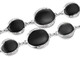45" Silver Metallic Chain Waist Belt with Studded Diamonds and Black Enamel for Women's Fashion Accessory